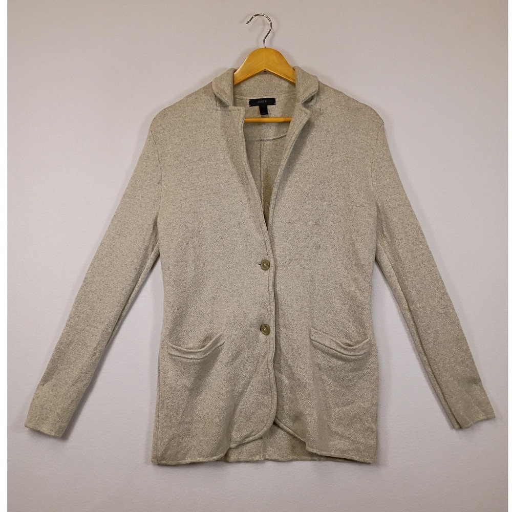 Quiet Luxury J.Crew Womens XS Oatmeal Merino Wool Knit Sweater Blazer Jacket